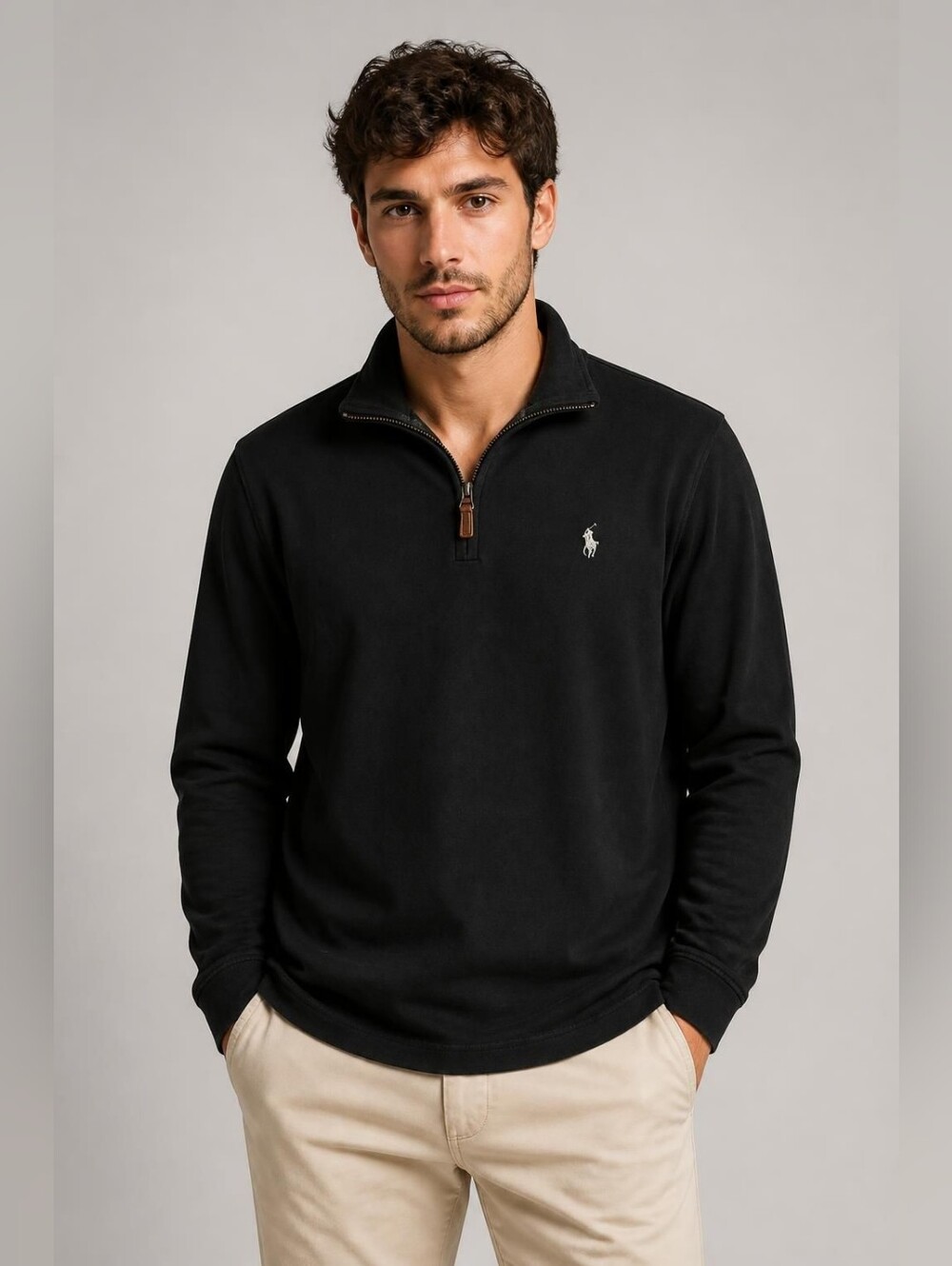 Polo by Ralph Lauren LargeMen’s Black Quarter-Zip Pullover with Embroidered Pony